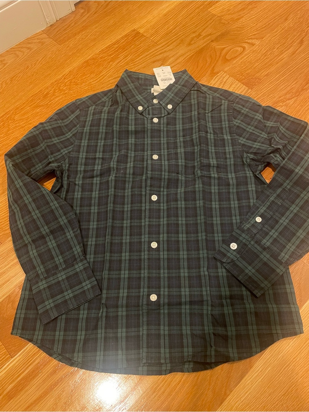 Crew cuts boy Button-Down Plaid Shirt - Dark Green/Black -nwt